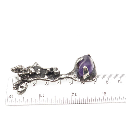 925 Sterling Silver Vintage Real Amethyst Modernist Nugget Slide Pendant