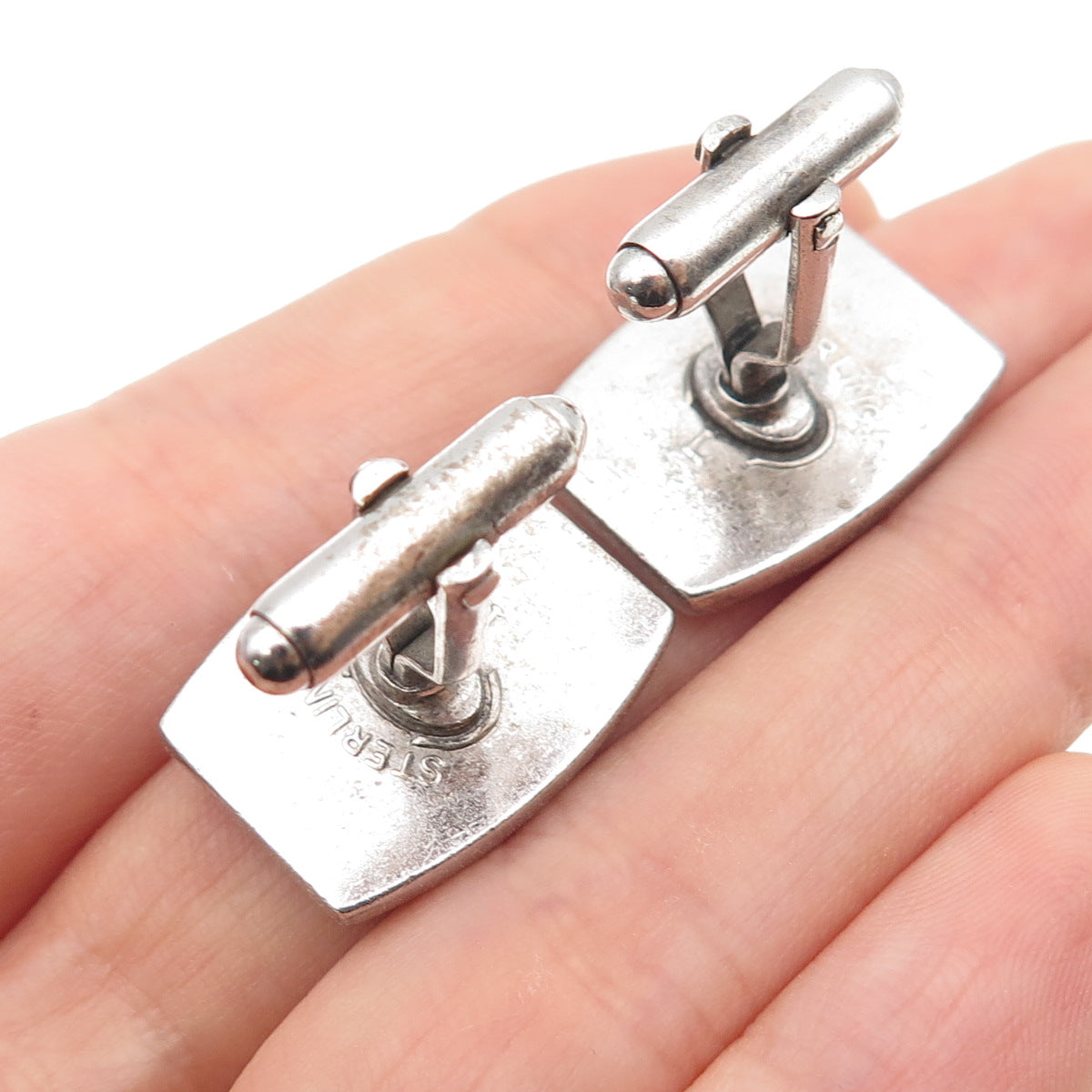 925 Sterling Silver Antique Art Deco Enamel ID Cufflinks