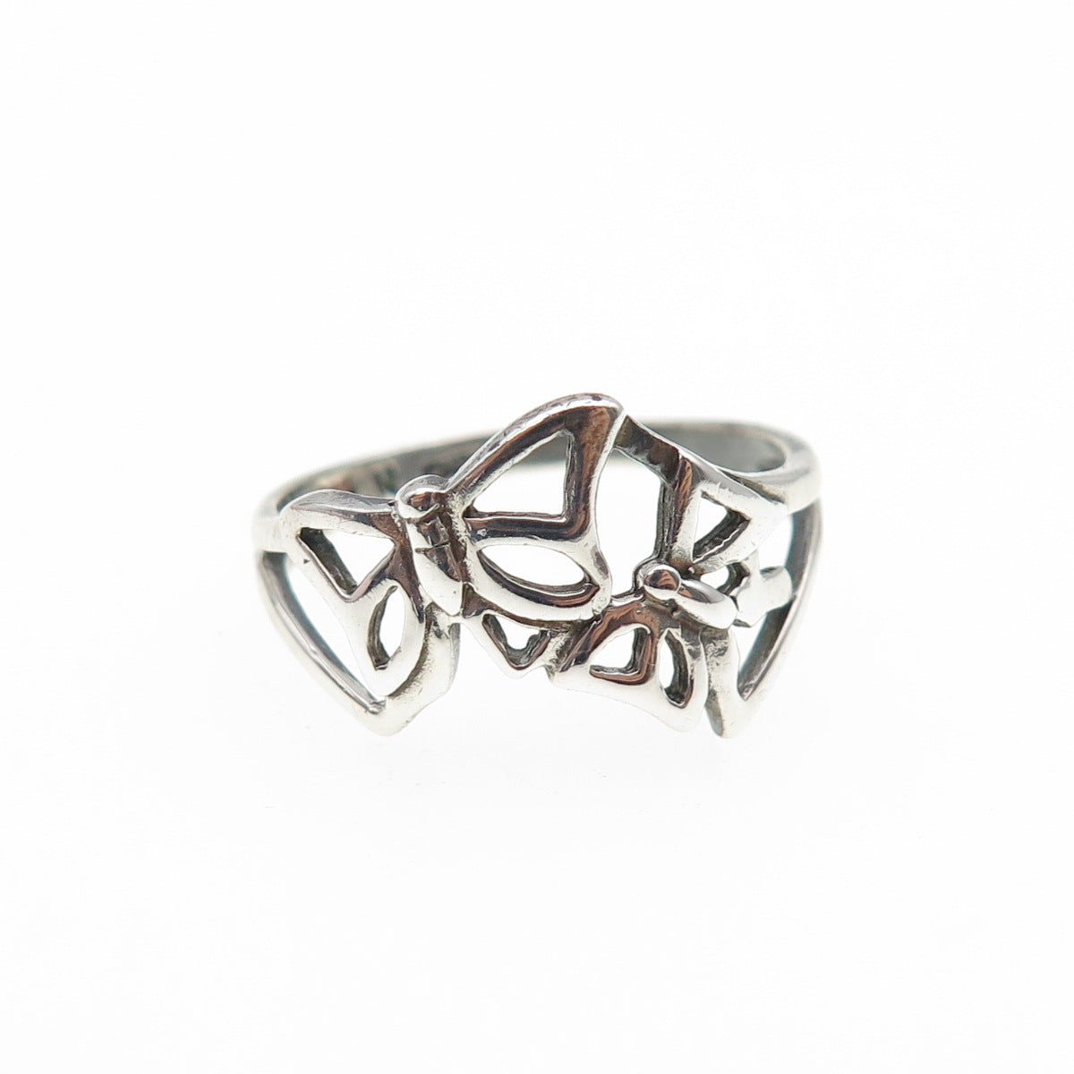 925 Sterling Silver Vintage Butterfly Couple Oxidized Ring Size 7.5