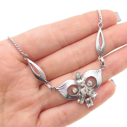 LORAN SIM 925 Sterling Silver Antique Art Deco Rhinestone Chain Necklace 16"