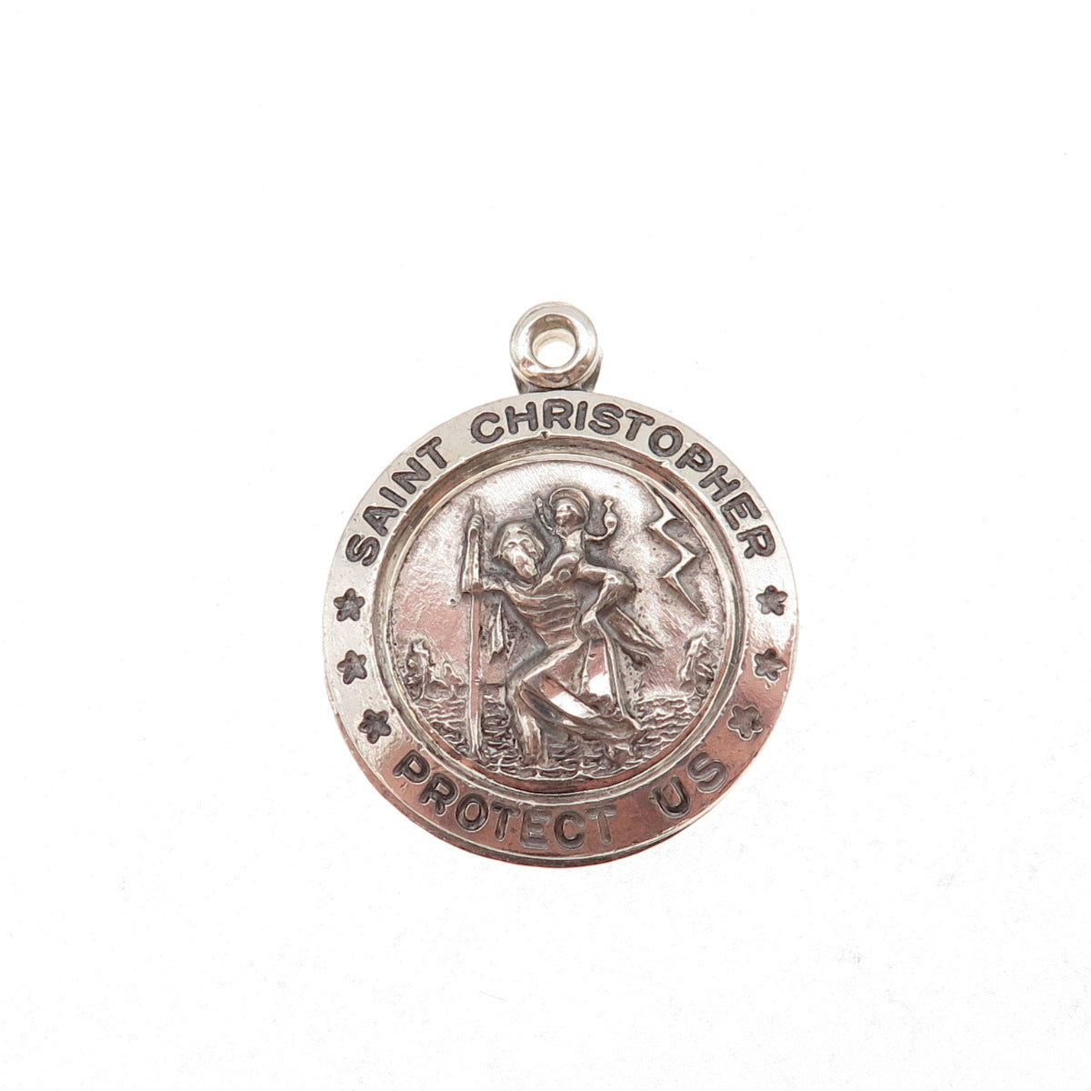 Theda 925 Sterling Silver Vintage St. Christopher Catholic Slide Charm Pendant