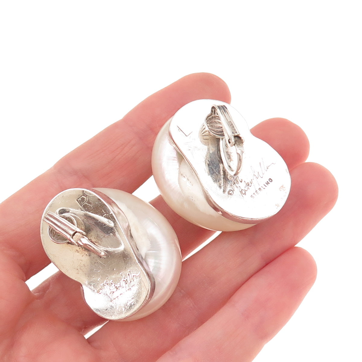 Betsy Fuller Sterling Silver Vintage 1986 Seashell Modernist Clip On Earrings