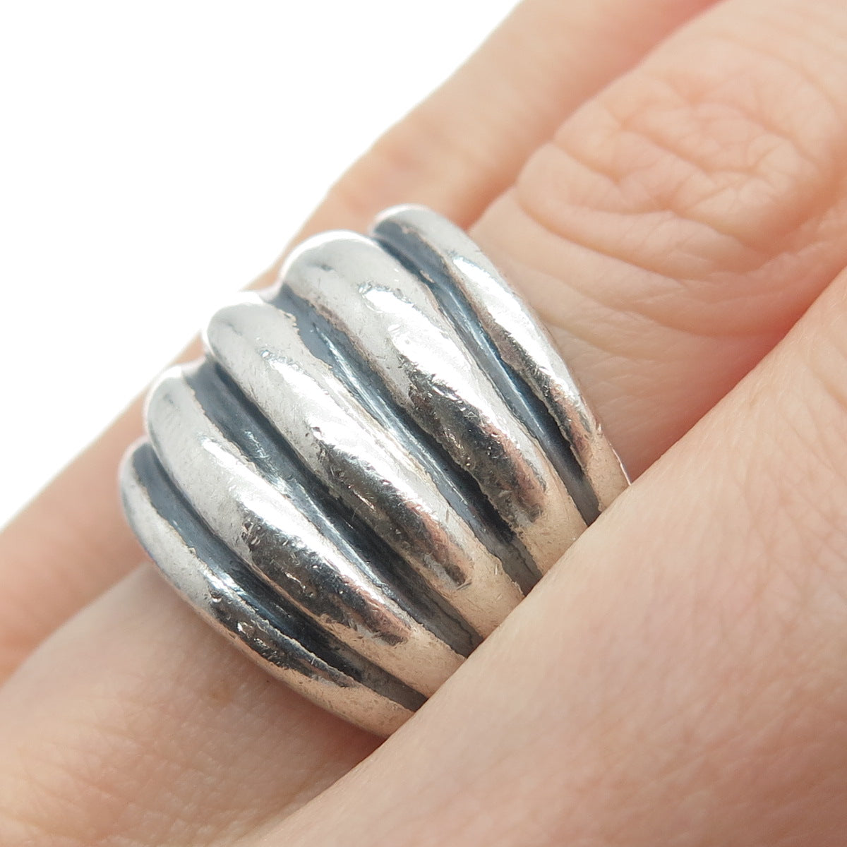 SILPADA 925 Sterling Silver Vintage Ribbed Wide Ring Size 8.75