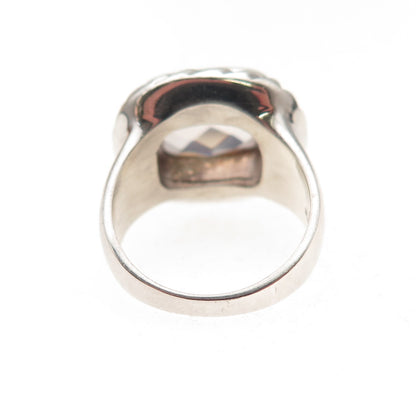 925 Sterling Silver Vintage Clear Crystal Oxidized Ring Size 6