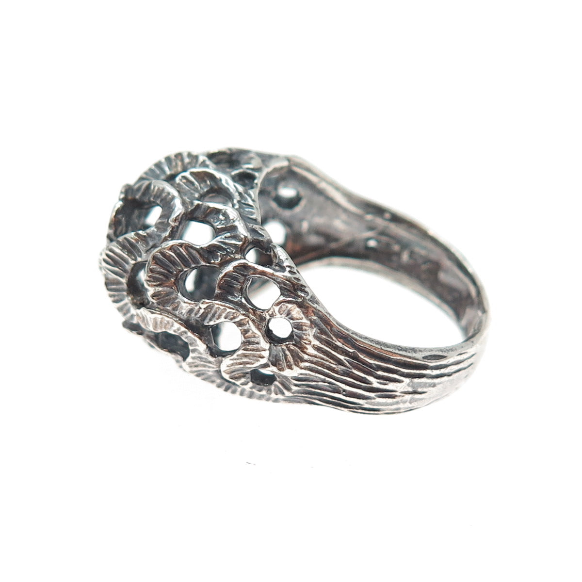 925 Sterling Silver Vintage Mexico Modernist Wavy Dome Oxidized Ring Size 7.75