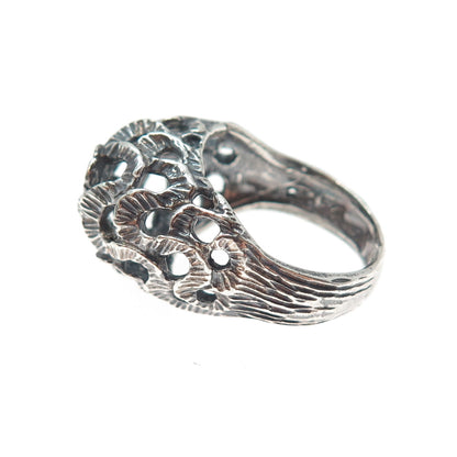 925 Sterling Silver Vintage Mexico Modernist Wavy Dome Oxidized Ring Size 7.75