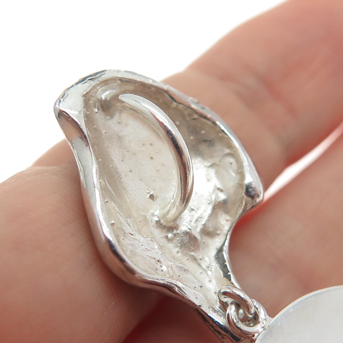 ZUMAN Sterling Silver Vintage Israel Real Green Onyx Modernist Oxidized Pendant