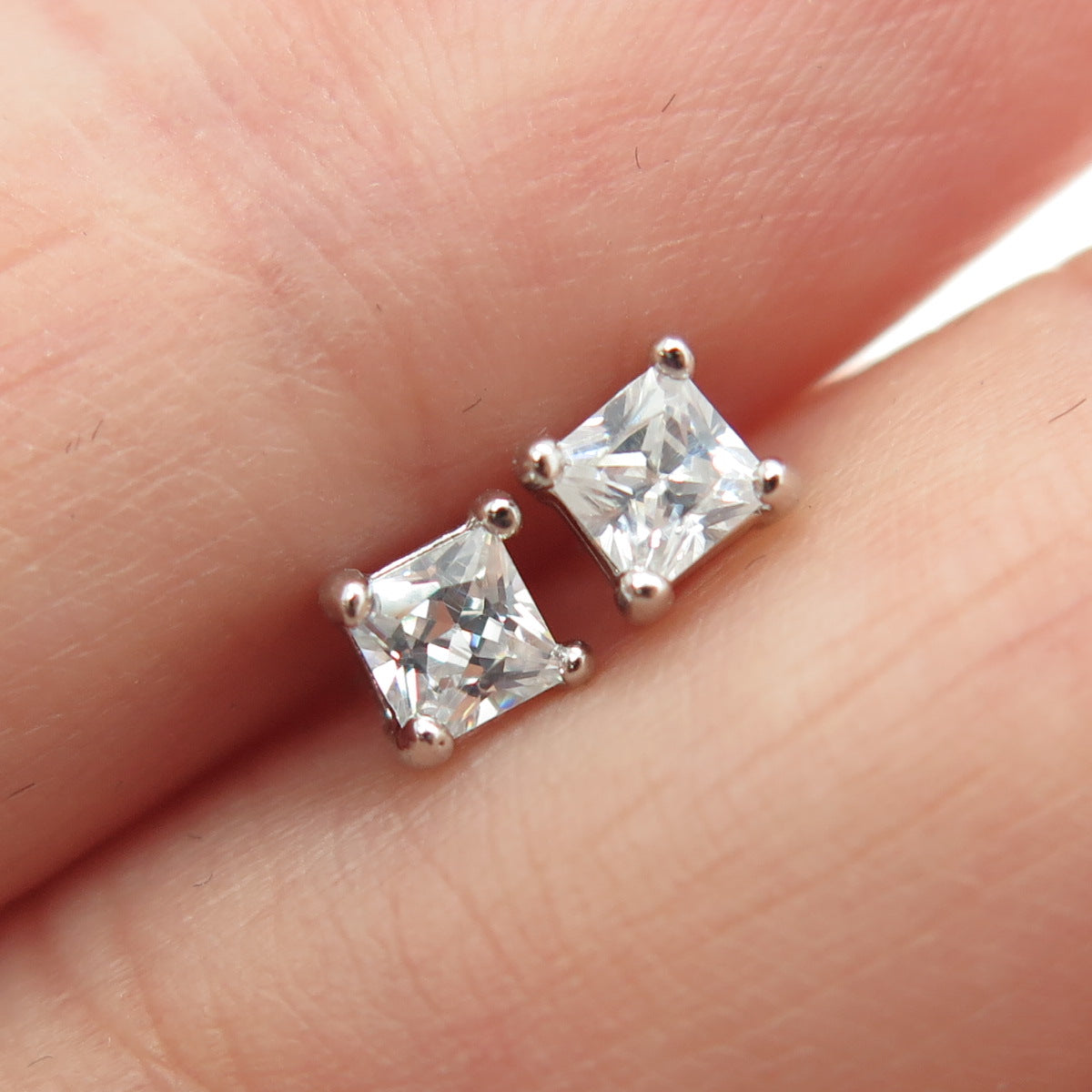 925 Sterling Silver Princess-Cut Shaped C Z Stud Earrings