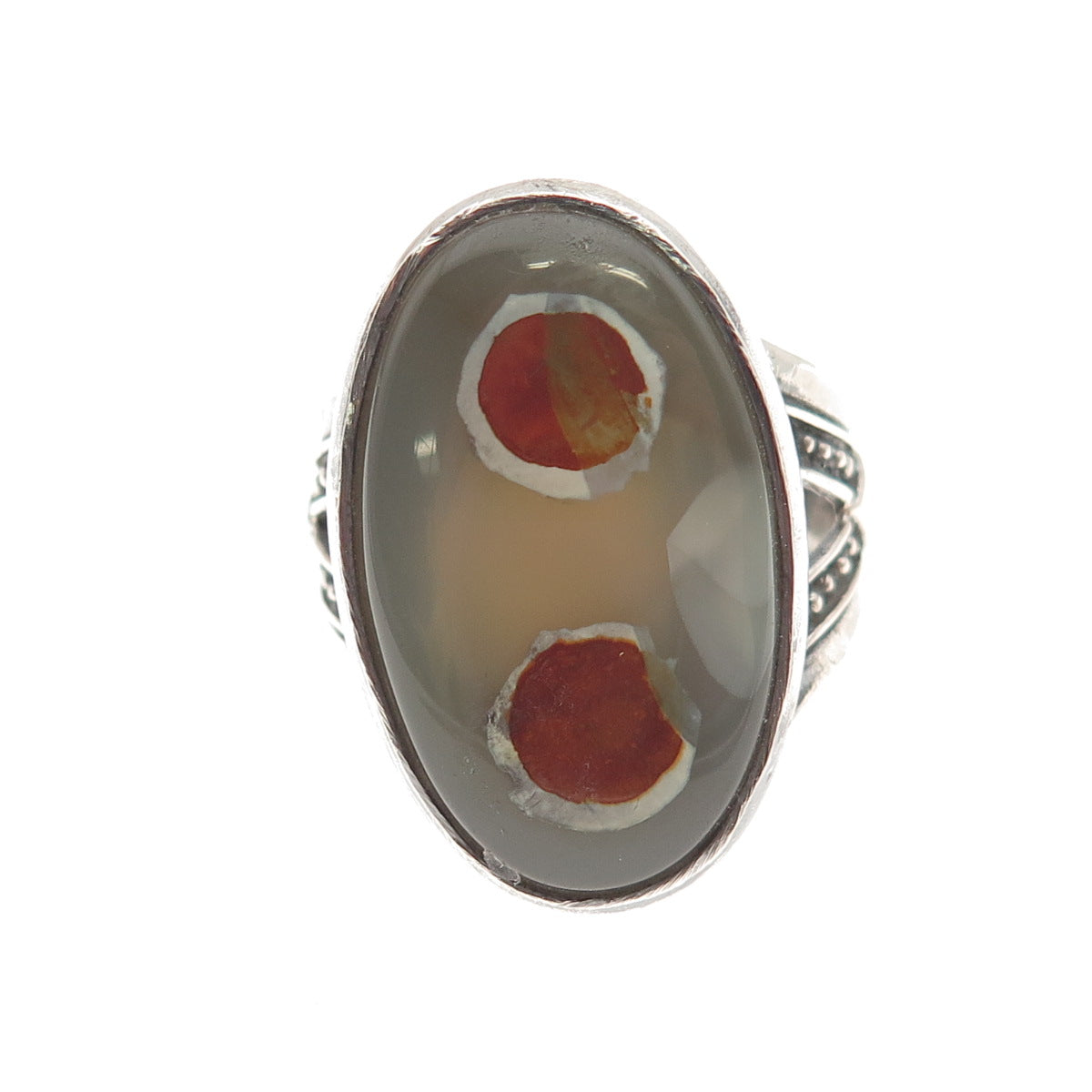 925 Sterling Silver Vintage Real Yemeni Aqeeq Agate Oxidized Ring Size 11.5