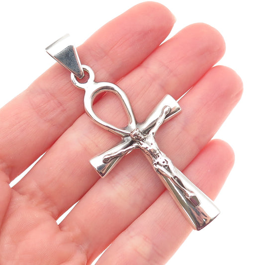 925 Sterling Silver Vintage Egyptian Ankh Crucifix Cross Charm Pendant