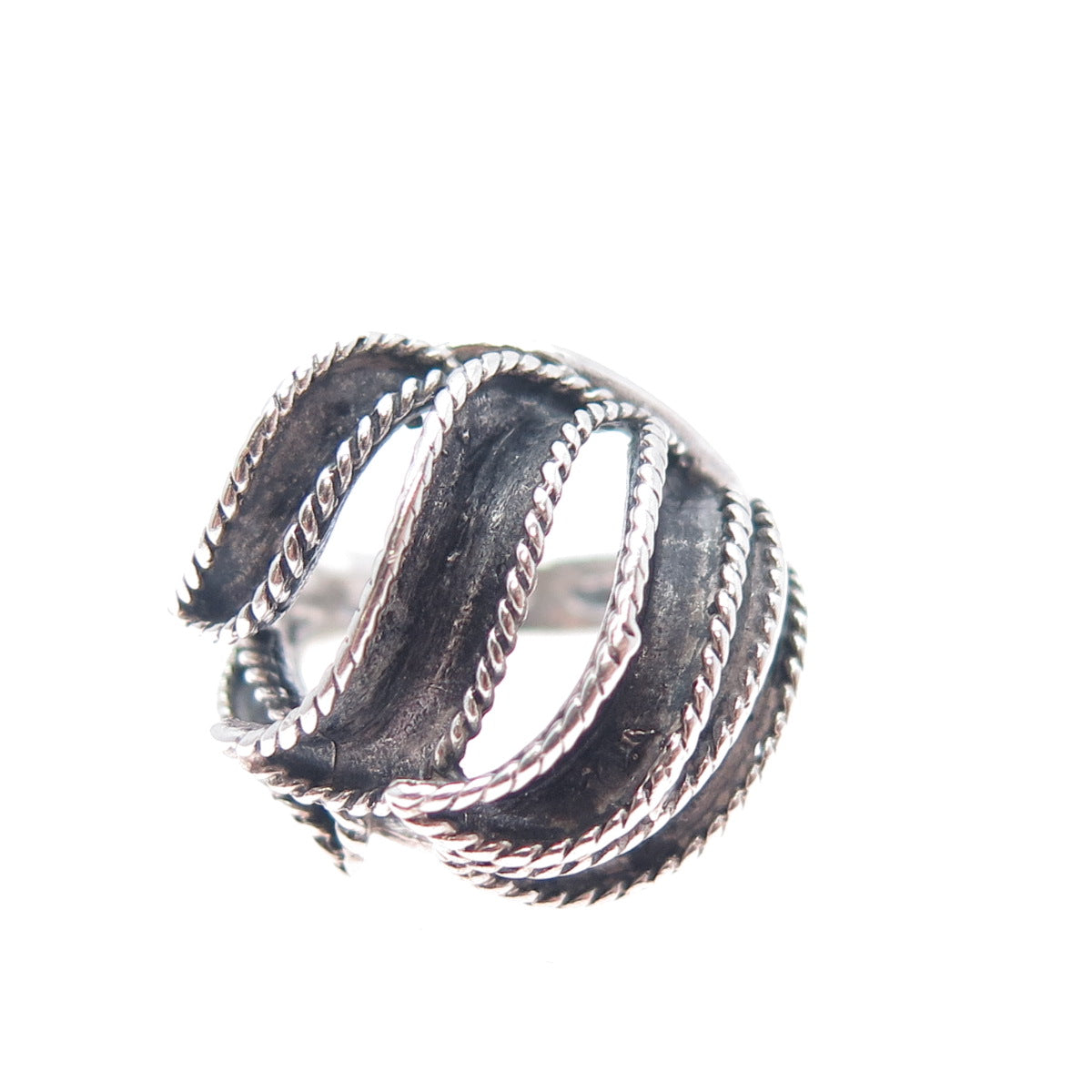 925 Sterling Silver Vintage Modernist Oxidized Dome Ring Size 6.25