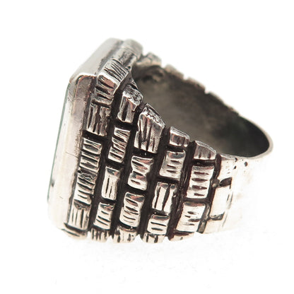 925 Sterling Silver Vintage Mexico Real Aventurine Oxidized Ring Size 8.25