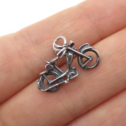 925 Sterling Silver Vintage Motorcycle Oxidized Mini Charm Pendant