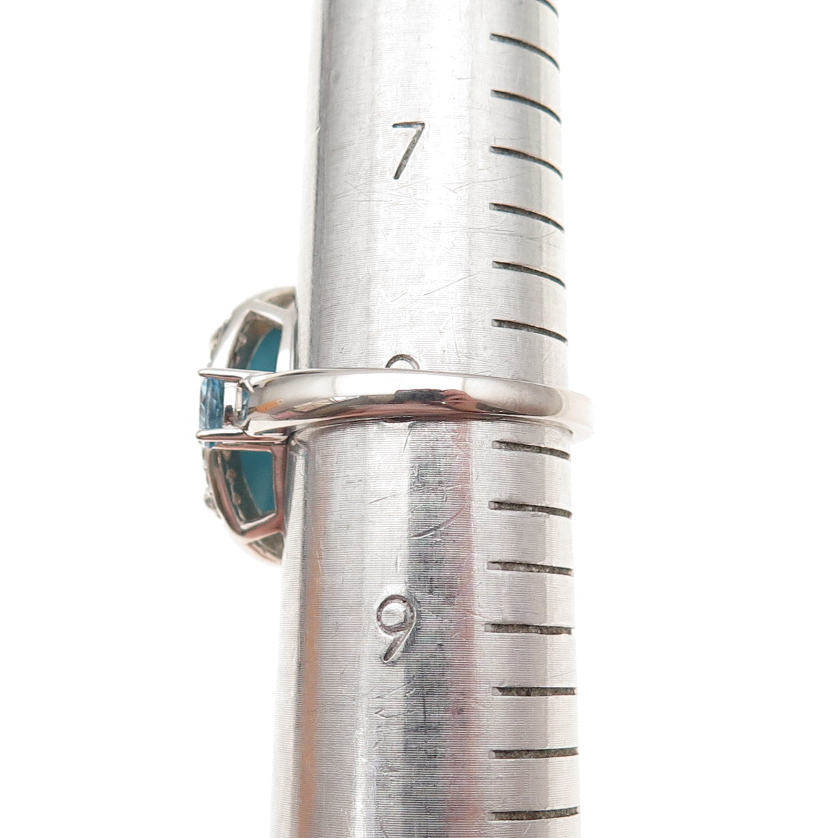 925 Sterling Real Sleeping Beauty Turquoise Blue & White Topaz Ring Size 8.25