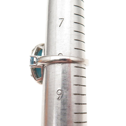 925 Sterling Real Sleeping Beauty Turquoise Blue & White Topaz Ring Size 8.25