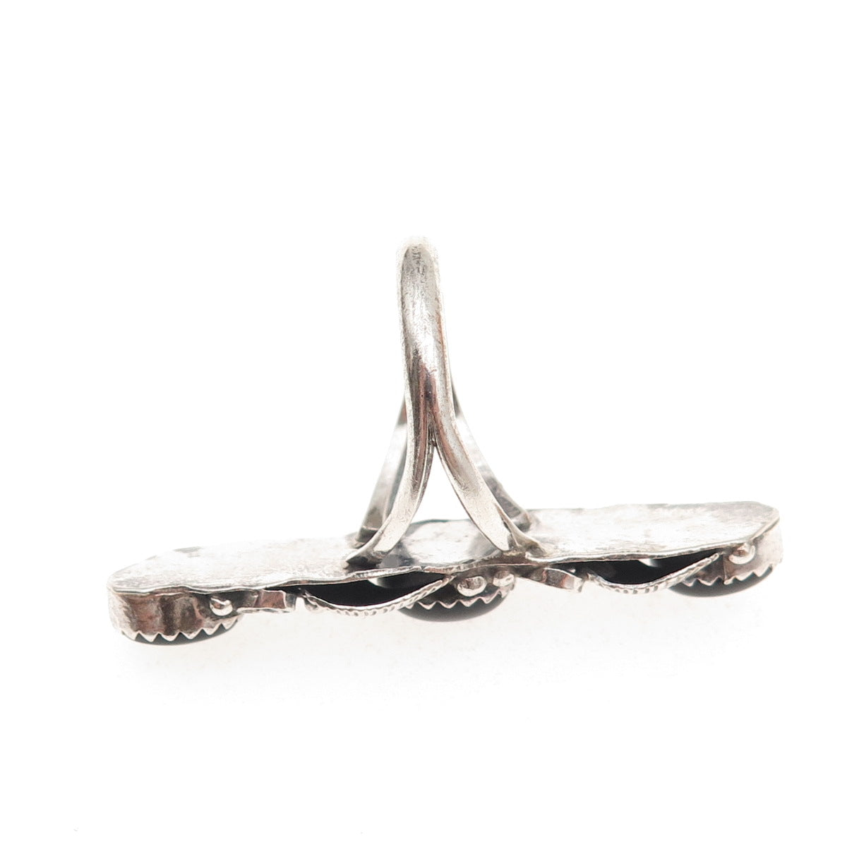 Old Pawn 925 Sterling Silver Vintage Black Onyx Feather Statement Ring Size 7.25