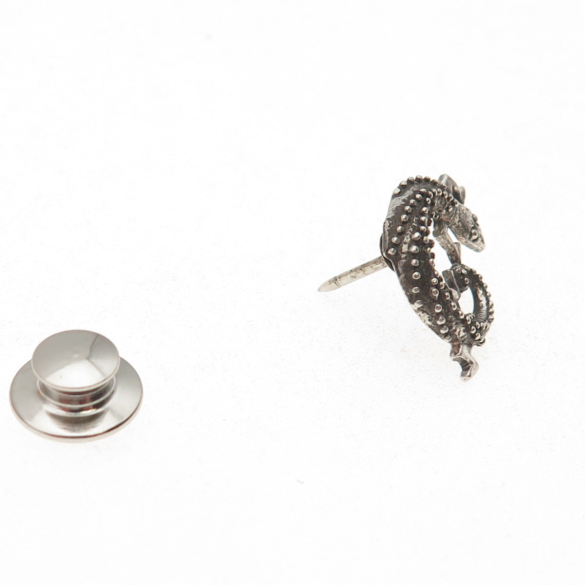 925 Sterling Silver Vintage Lizard Oxidized Tie Tack / Lapel Pin