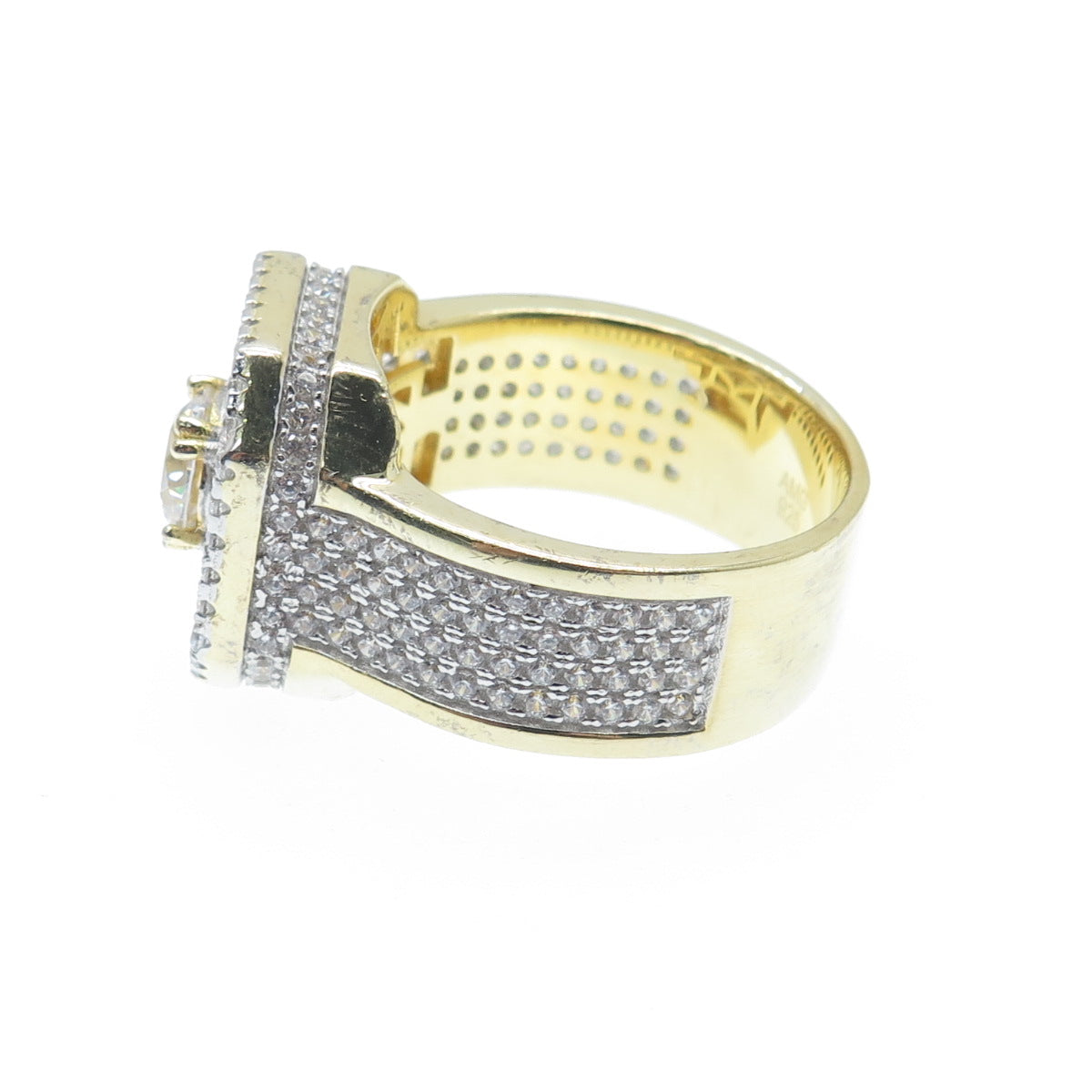 925 Sterling Silver Gold Plated Round-Cut C Z Sparkle Ring Size 11.25
