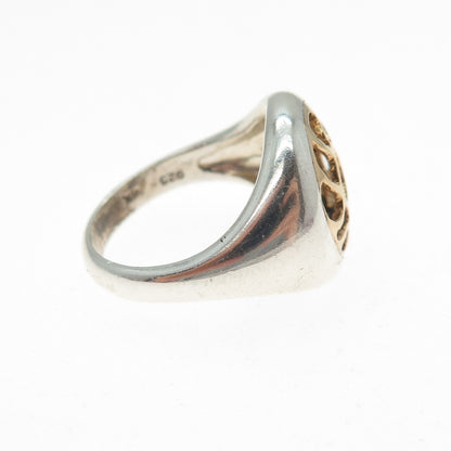 925 Sterling Silver 14K Rose Gold Vintage Real Diamond Modernist Ring Size 7.75