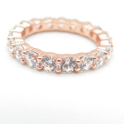 925 Sterling Silver Rose Gold Plated Round-Cut C Z Eternity Ring Size 7.25