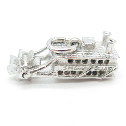 925 Sterling Silver Vintage River Paddle Show Boat Charm Pendant