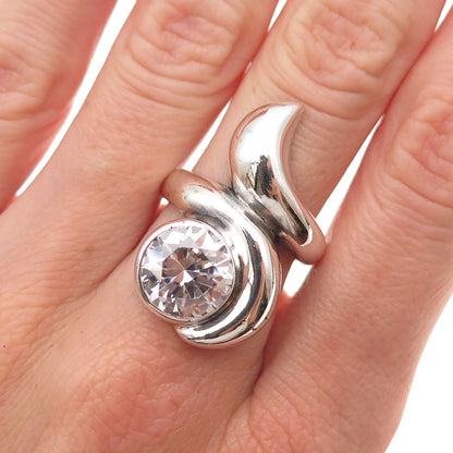 925 Sterling Silver Vintage Round-Cut C Z Modernist Oxidized Ring Size 7