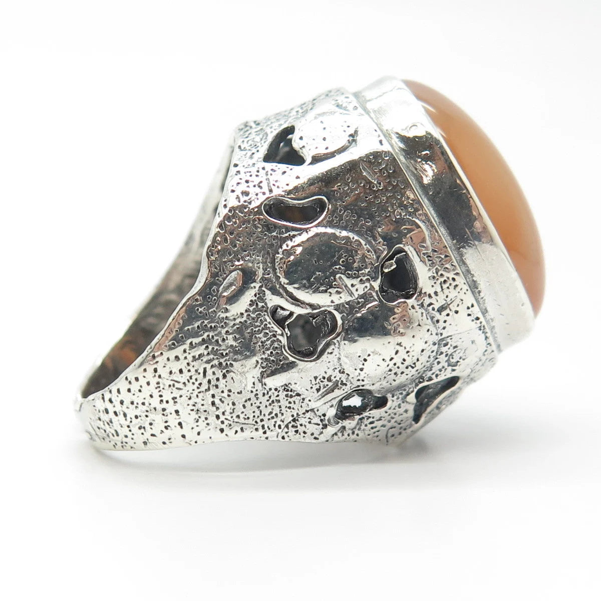 925 Sterling Silver Vintage Real Agate Gem Adjustable Ring Size 7-9
