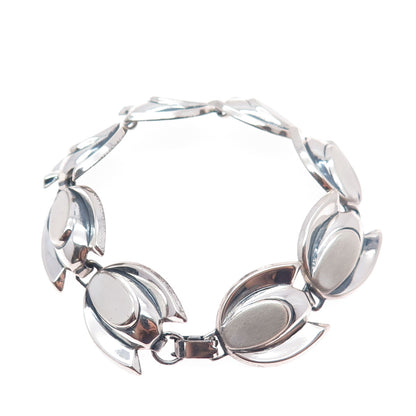 RENOIR SAUTEUR 925 Sterling Vintage Modernist Tulip Flower Link Bracelet 6.75"