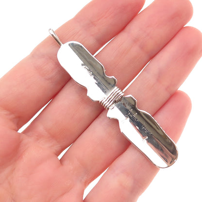 Old Pawn 925 Sterling Silver Vintage Southwestern Feather Tribal Charm Pendant