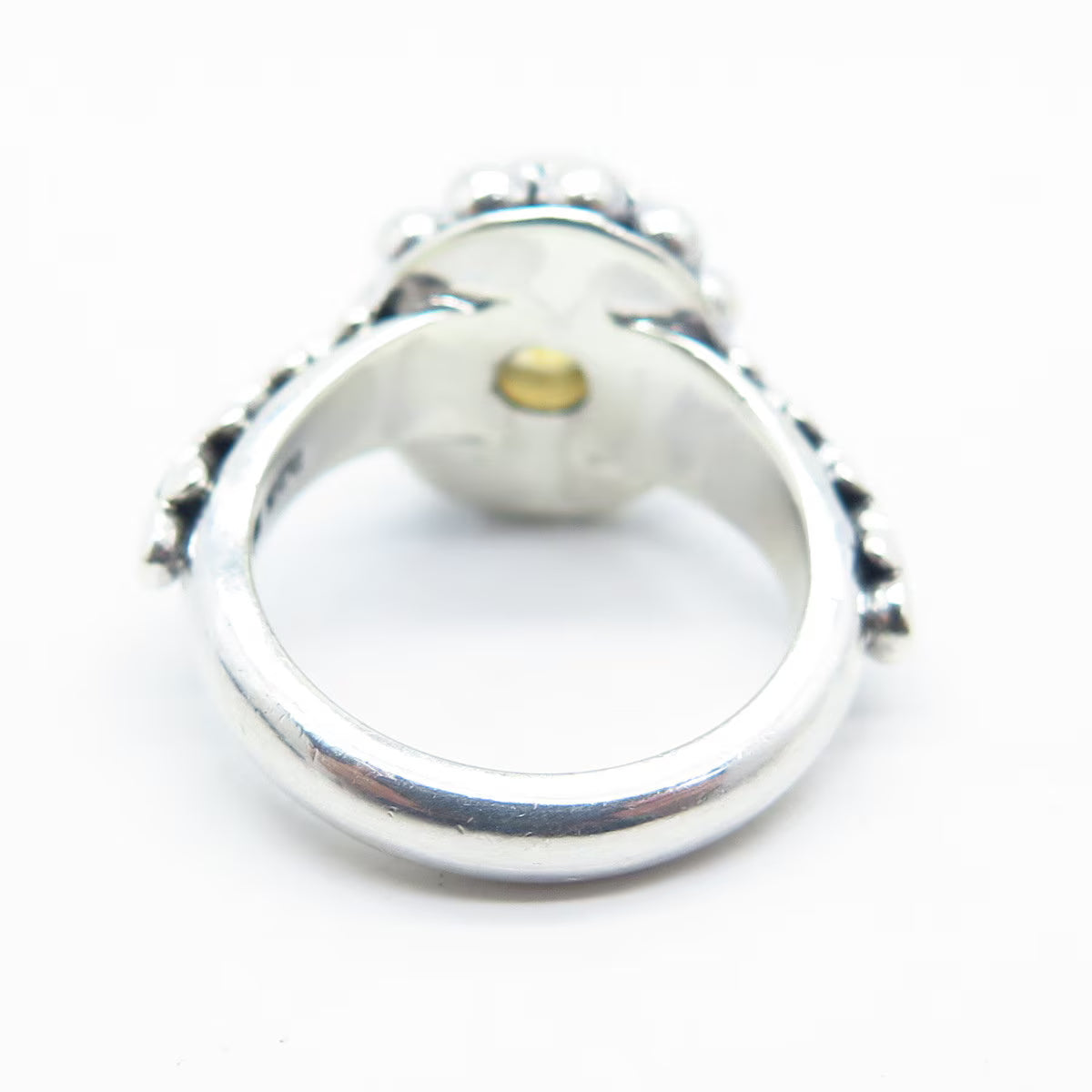 925 Sterling Silver Vintage Real Citrine Gem Beaded Oval Ring Size 6