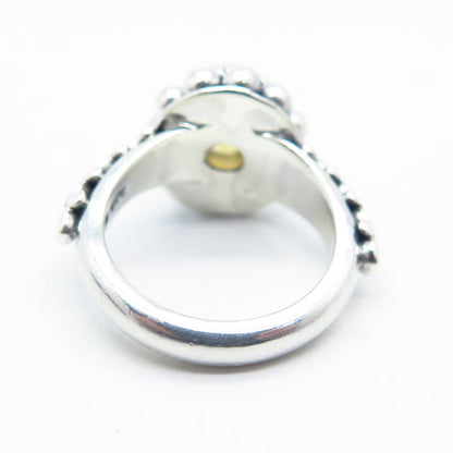 925 Sterling Silver Vintage Real Citrine Gem Beaded Oval Ring Size 6