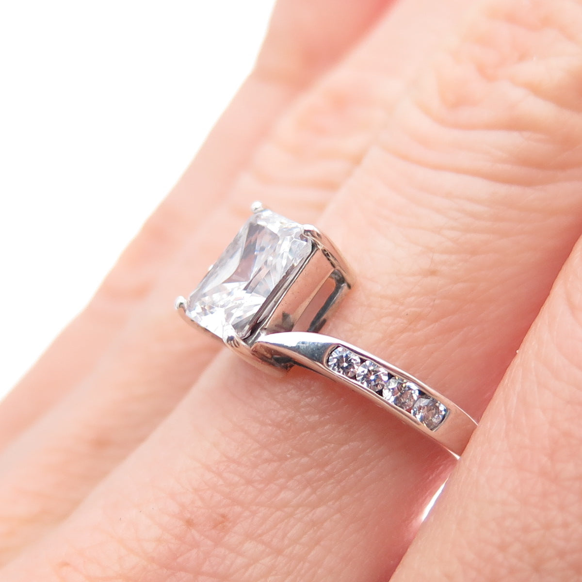 OWEN GLASS COLLECTION Sterling Radiant & Round-Cut C Z Engagement Ring Size 7