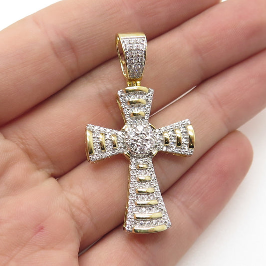 925 Sterling Silver Gold Plated Pave C Z Cross Pendant