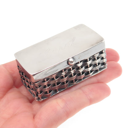 925 Sterling Silver Vintage Mexico Engraved Mesh Oxidized Pill / Snuff Box