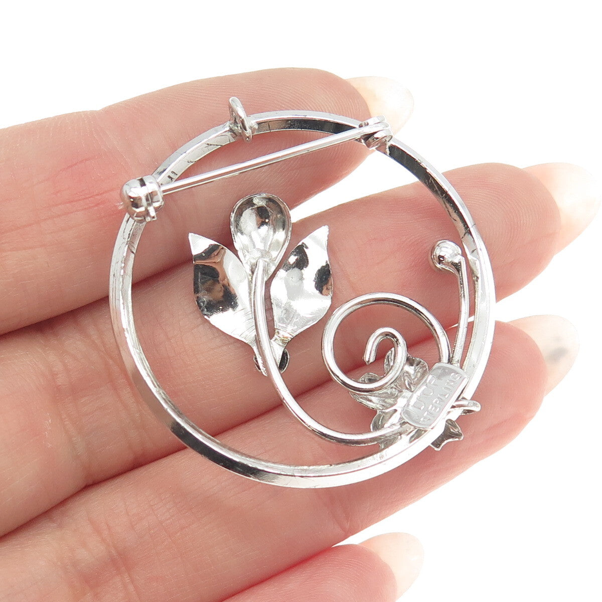 D'OR 925 Sterling Silver Vintage Floral Leaf Pin Brooch / Pendant