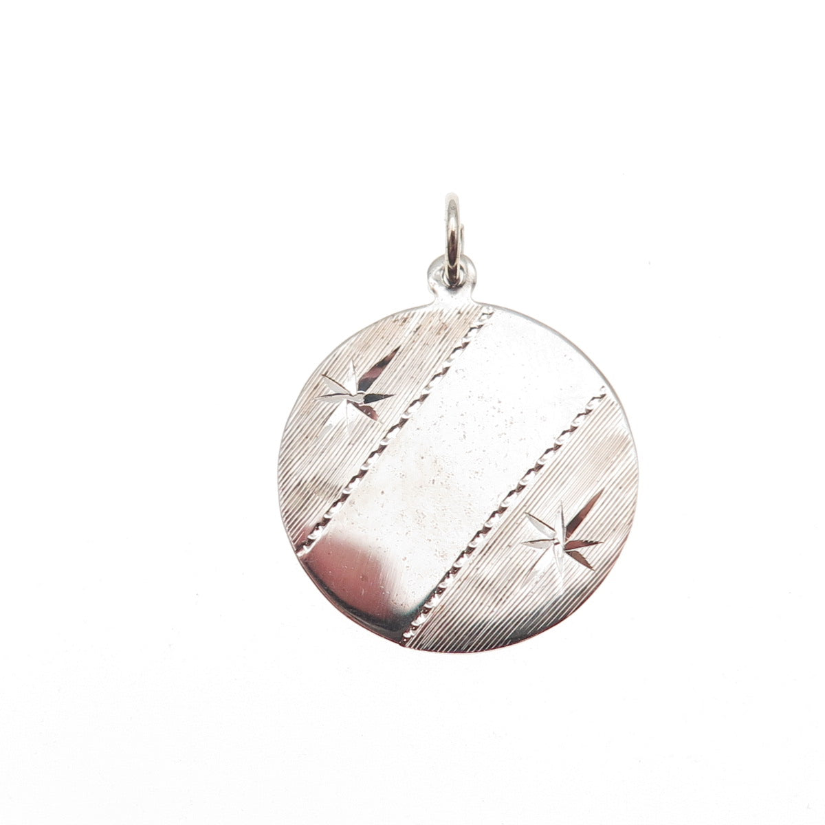 925 Sterling Silver Vintage Engraved Round Tag Charm Pendant