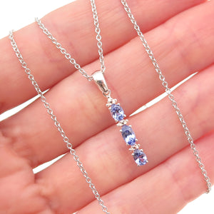 Chuck Clemency 925 Sterling Silver Real Tanzanite Bar Cable Chain Necklace 18"