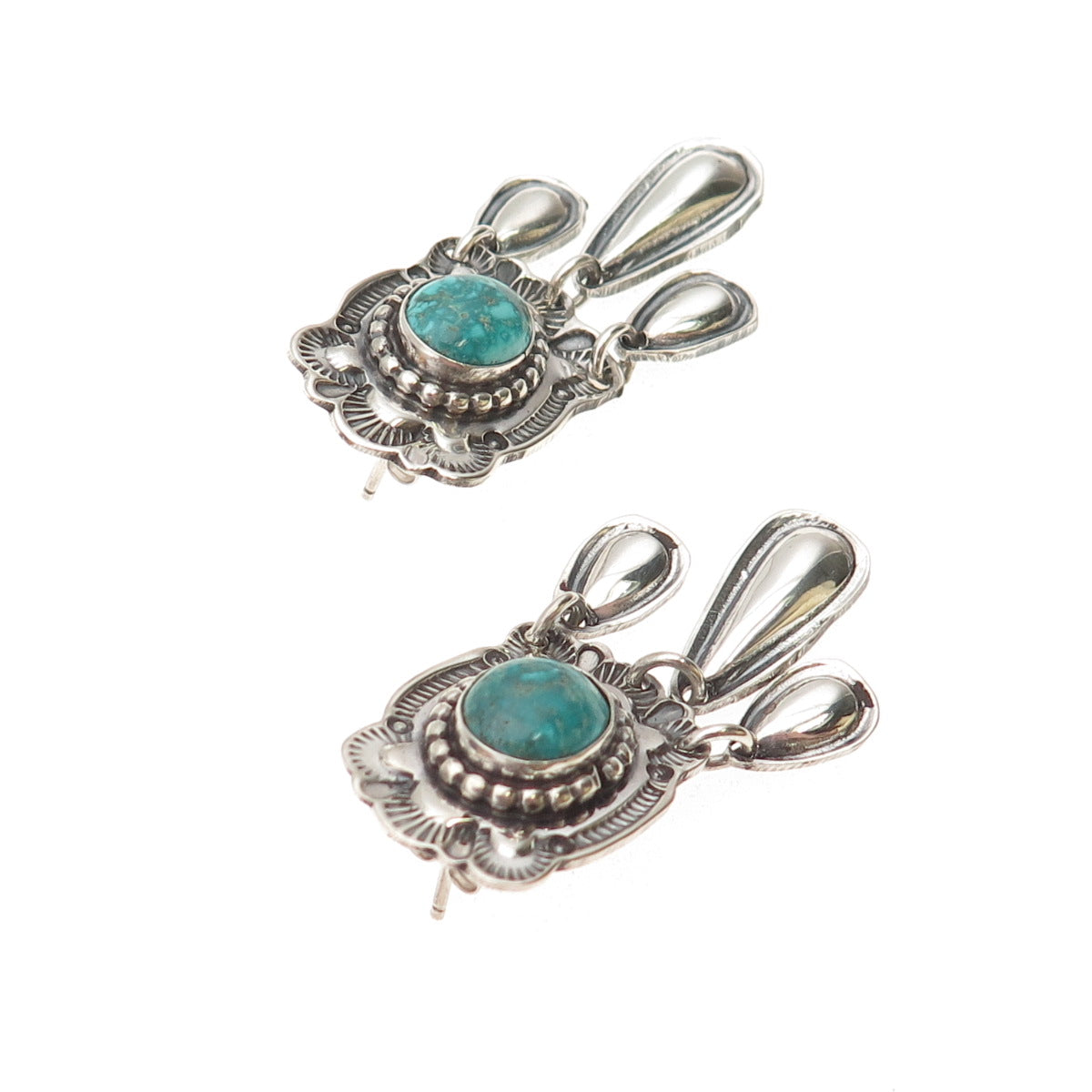 Rick Enriquez Navajo Old Pawn Sterling Silver Vintage Turquoise Dangle Earrings