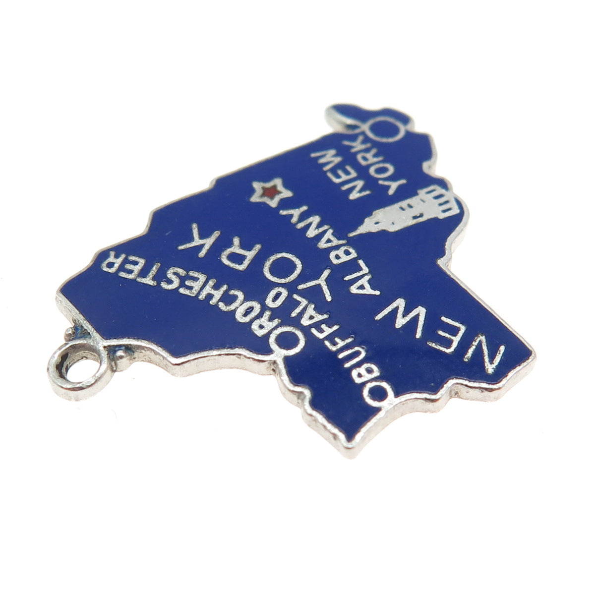 DANECRAFT 925 Sterling Silver Vintage Enamel "New York" State Map Charm Pendant