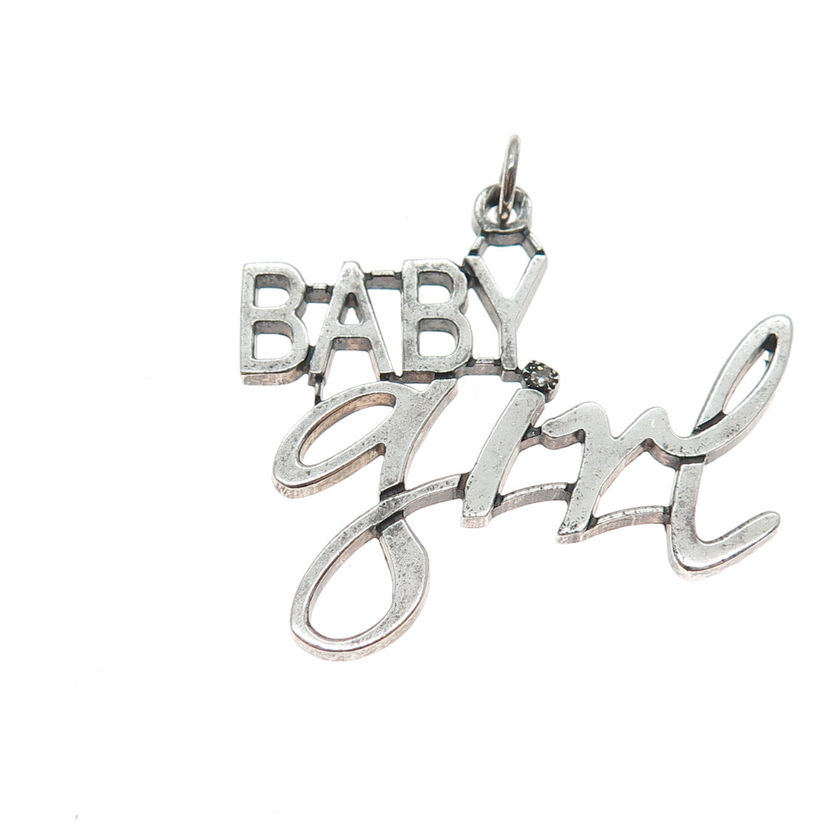925 Sterling Silver Vintage Real Round-Cut Diamond Baby Girl Charm Pendant