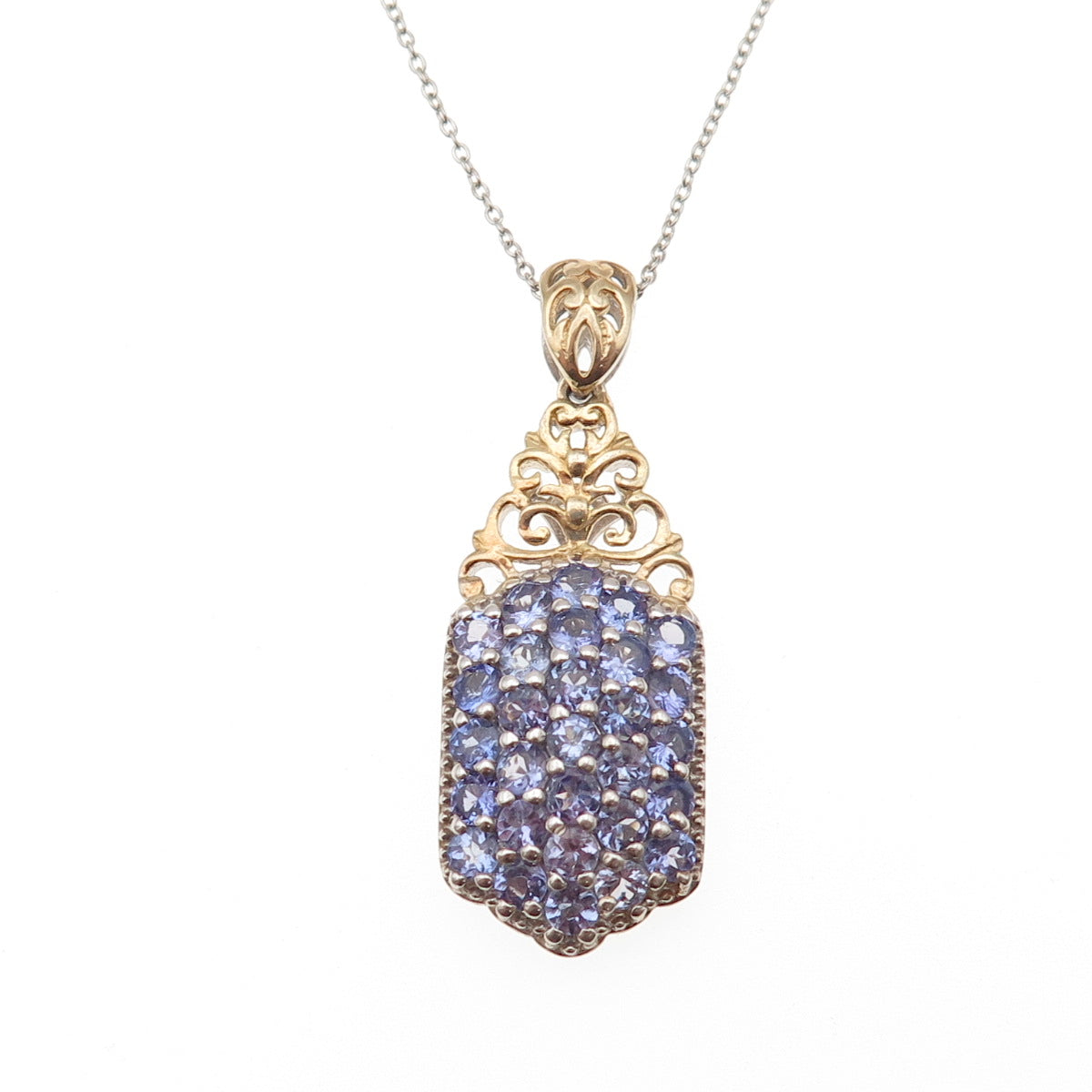 Chuck Clemency 925 Sterling Silver 2-Tone Real Tanzanite Chain Necklace 20"