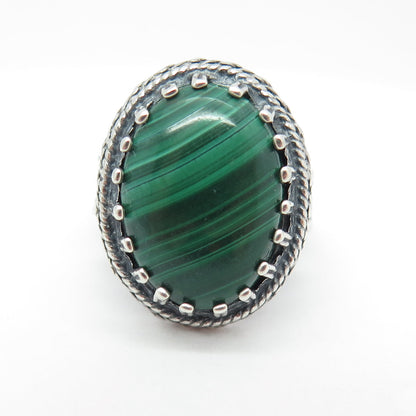 925 Sterling Silver Vintage Israel Real Malachite Gemstone Ethnic Ring Size 6.5