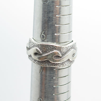 925 Sterling Silver Vintage Tribal Modernist Band Ring Size 7