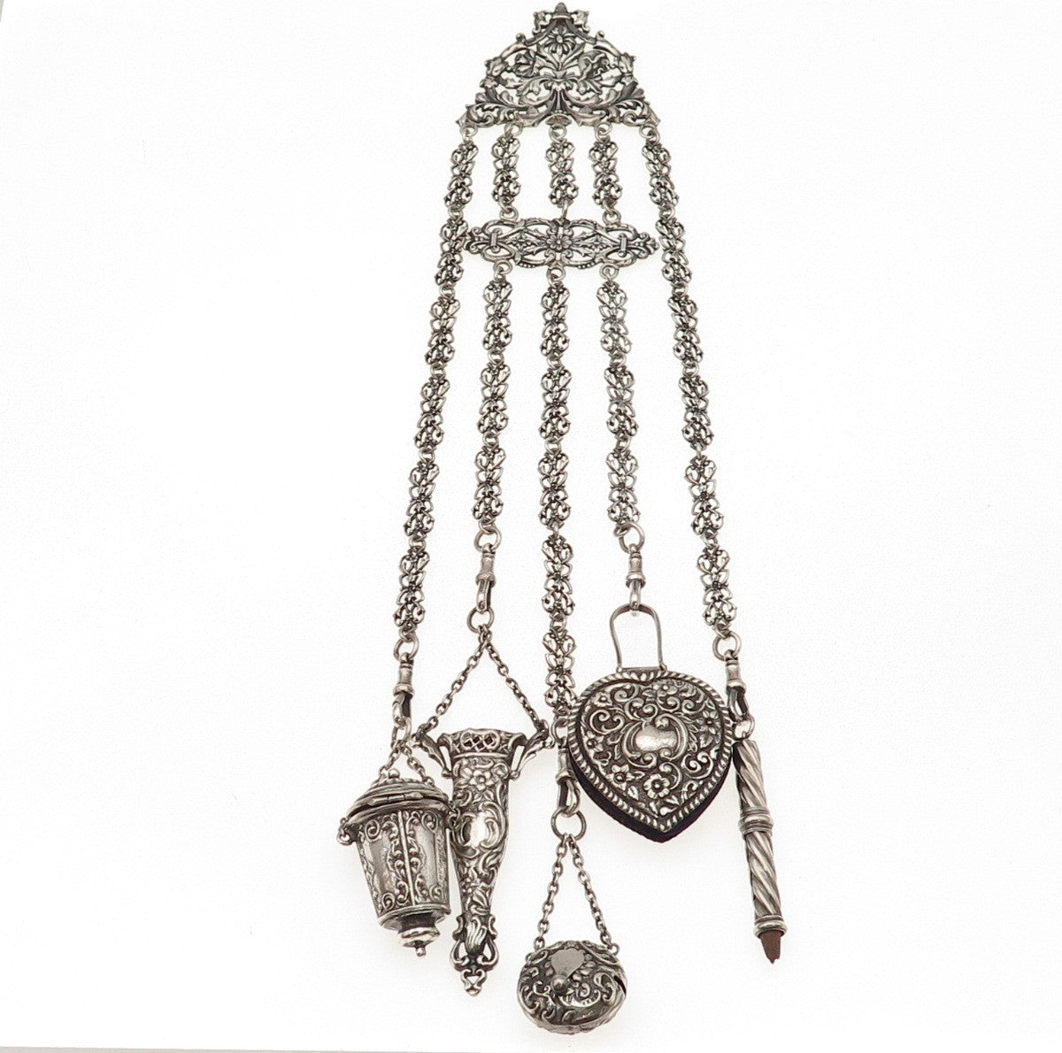 Henry Matthews 925 Sterling Silver Antique 1900 Birmingham Chatelaine Chain Fob