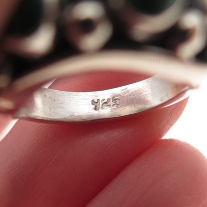 925 Sterling Silver Vintage Real Malachite Beaded Oxidized Ring Size 5.75