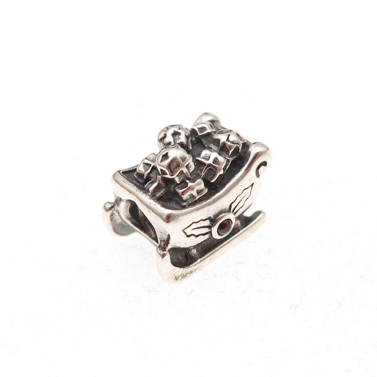 Pandora 925 Sterling Silver Real Red Garnet Santa’s Sleigh Slide Bead Charm