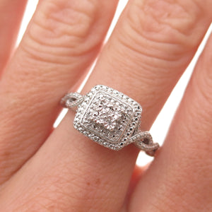 925 Sterling Silver Real Round-Cut Diamond Promise Ring Size 6.75