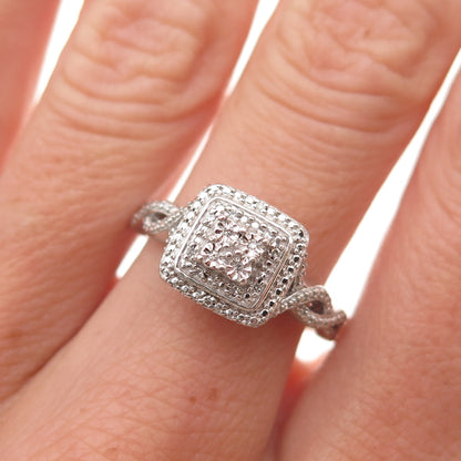 925 Sterling Silver Real Round-Cut Diamond Promise Ring Size 6.75