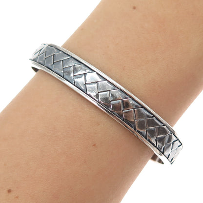 925 Sterling Silver Vintage Woven Oxidized Adjustable Cuff Bracelet 6.75"