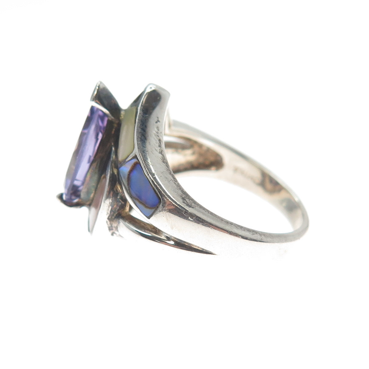 WHITNEY KELLY Sterling Vintage Real Amethyst Abalone Shell & MOP Ring Size 6.25